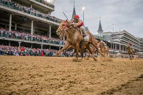 The winner of the Kentucky Derby flights on plastic tracks