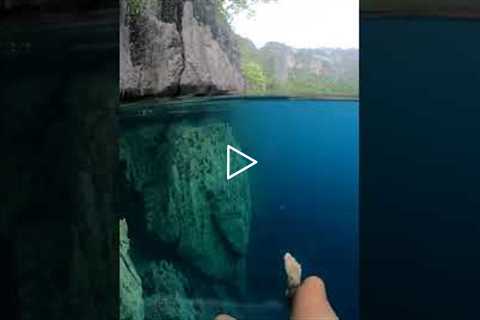 Swimming in crystal clear water at Barracuda lake