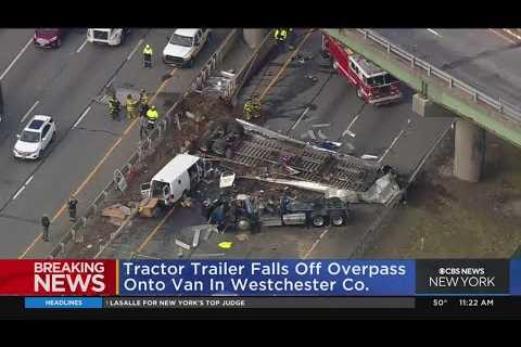 Tractor-Trailer crashes onto van after falling off overpass