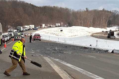 Overturned semi spills scrap metal on SB US-131 near Rockford