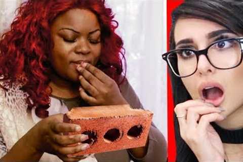 WOMAN ADDICTED TO EATING BRICKS