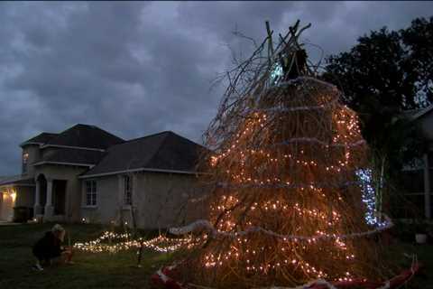 Christmas tree made out of Hurricane Ian debris lights up Cape Coral front yard