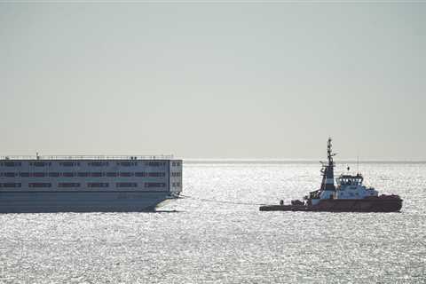 First pictures of refurbished small boat migrant barge as it leaves to host 500 asylum seekers..