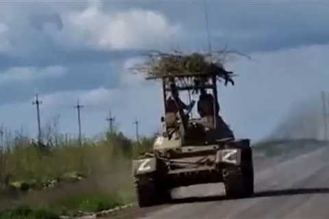 Video shows old Russian tank with a ridiculously tall 'cope cage' defense on top