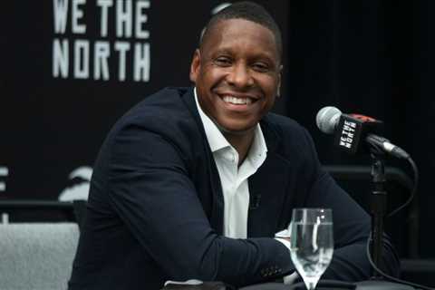 Raptors’ Ujiri meets the media as training cap begins