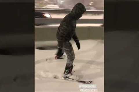 NYC man SKIS down Brooklyn's Pulaski Bridge