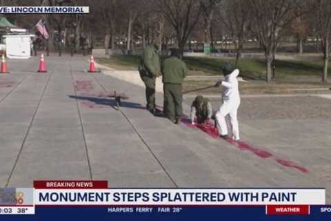 Pro-Hamas Graffiti and Red Paint Splashed on Lincoln Memorial Plaza in DC