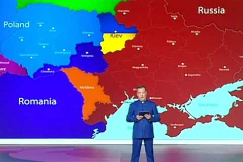 Putin’s top crony Medvedev shows off chilling ‘future map’ of Ukraine showing blood-red Russia’s..