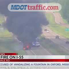 Vehicle fire blocks all lanes of I-55 South in Hinds County