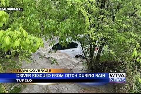 Woman rescued from flood waters after crash in Tupelo