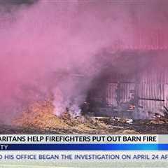 Metal barn damaged by fire in Jones County