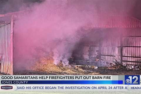 Metal barn damaged by fire in Jones County