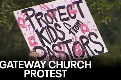 Protesters gather outside Gateway Church service Saturday amid abuse claims